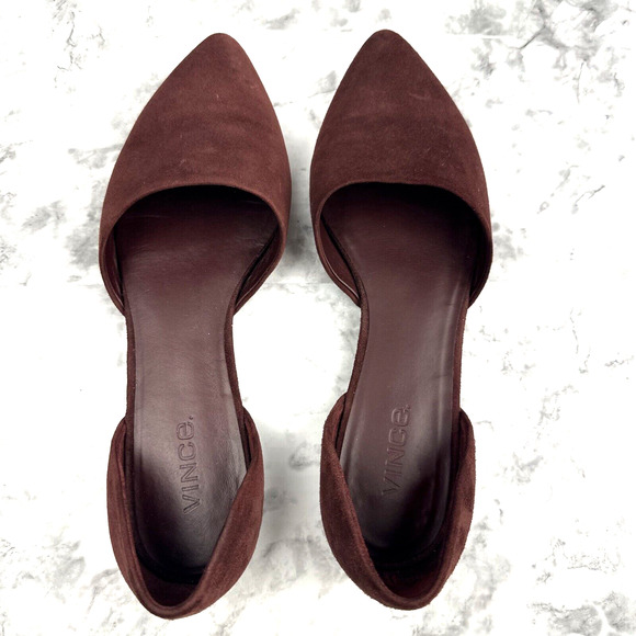 Vince Womens Nina D'Orsay Flats Size 8 Deep Cherry Red Suede Pointed Toe Slip On - Picture 1 of 8